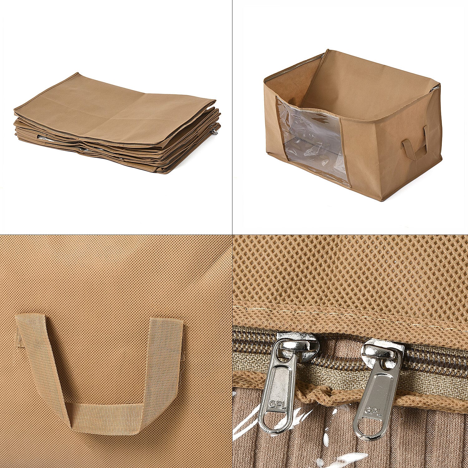 Livmore Set of 5 Non-Woven Fabric Storage Bags with Clear Window (34 x 60 x 42 cm) - Sand