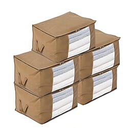 Livmore Set of 5 Non-Woven Fabric Storage Bags with Clear Window (34 x 60 x 42 cm) - Grey