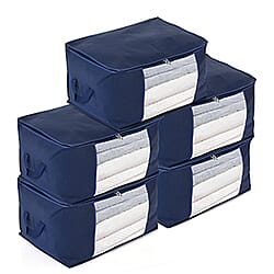 Livmore Set of 5 Non-Woven Fabric Storage Bags with Clear Window (34 x 60 x 42 cm) - Grey