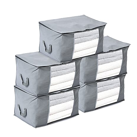 Livmore Set of 5 Non-Woven Fabric Storage Bags with Clear Window (34 x 60 x 42 cm) - Grey
