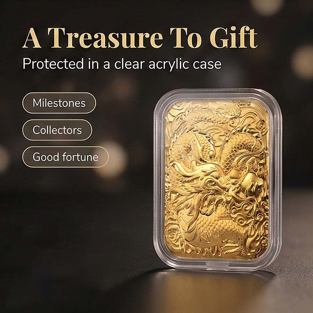 24K (99.99% Purity) Yellow Gold Dragon Embossed Collectable (39.60 x 25.70 MM)