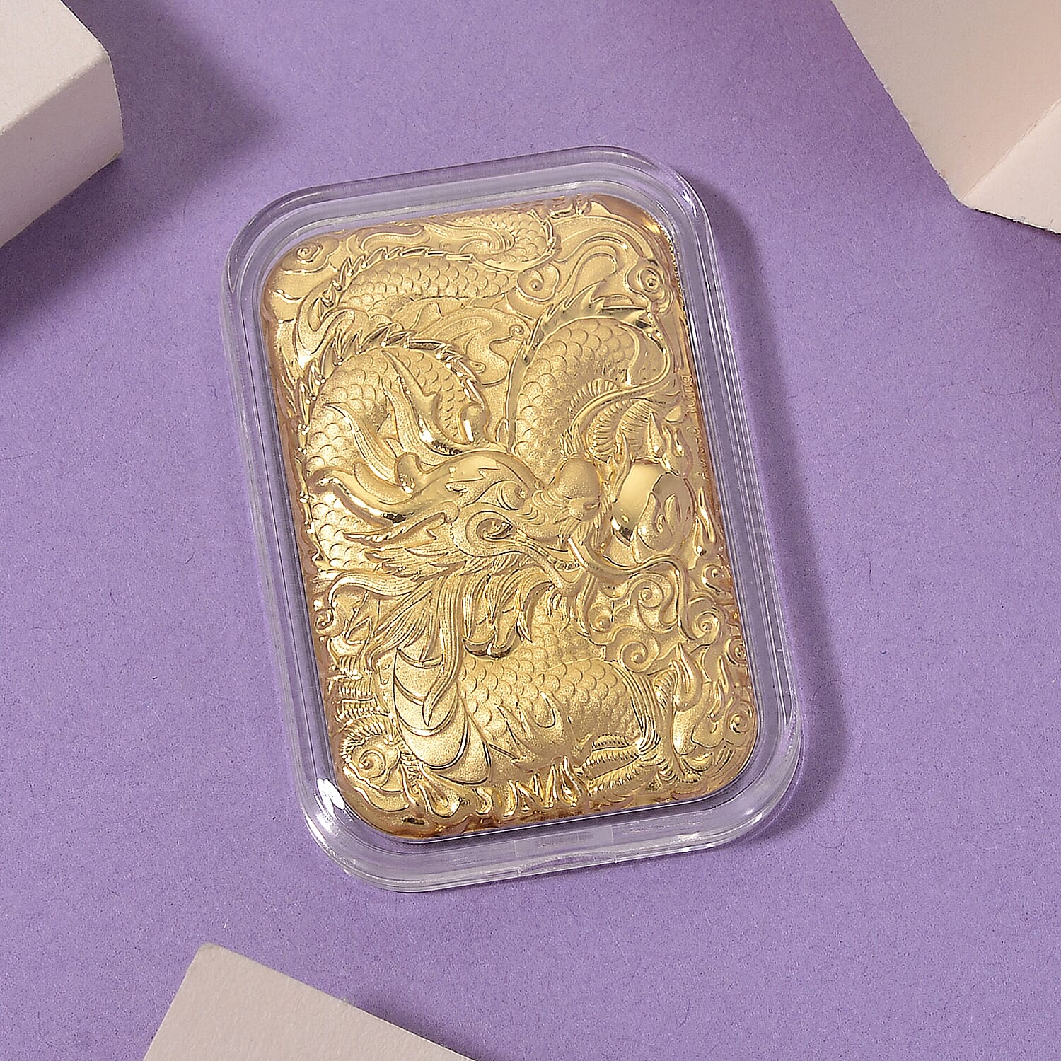 24K (99.99% Purity) Yellow Gold Dragon Embossed Collectable (39.60 x 25.70 MM)