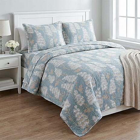 Livmore 4-Piece Microfiber Floral Print Bedding Set - inc. Duvet Cover, Fitted Sheet, and 2 Pillowcases (Double, 200 x 200) - Grey & Beige
