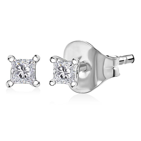 9K White Gold White Diamond (I3-G-H) Solitaire Stud Push Post Earring 0.25 Ct.