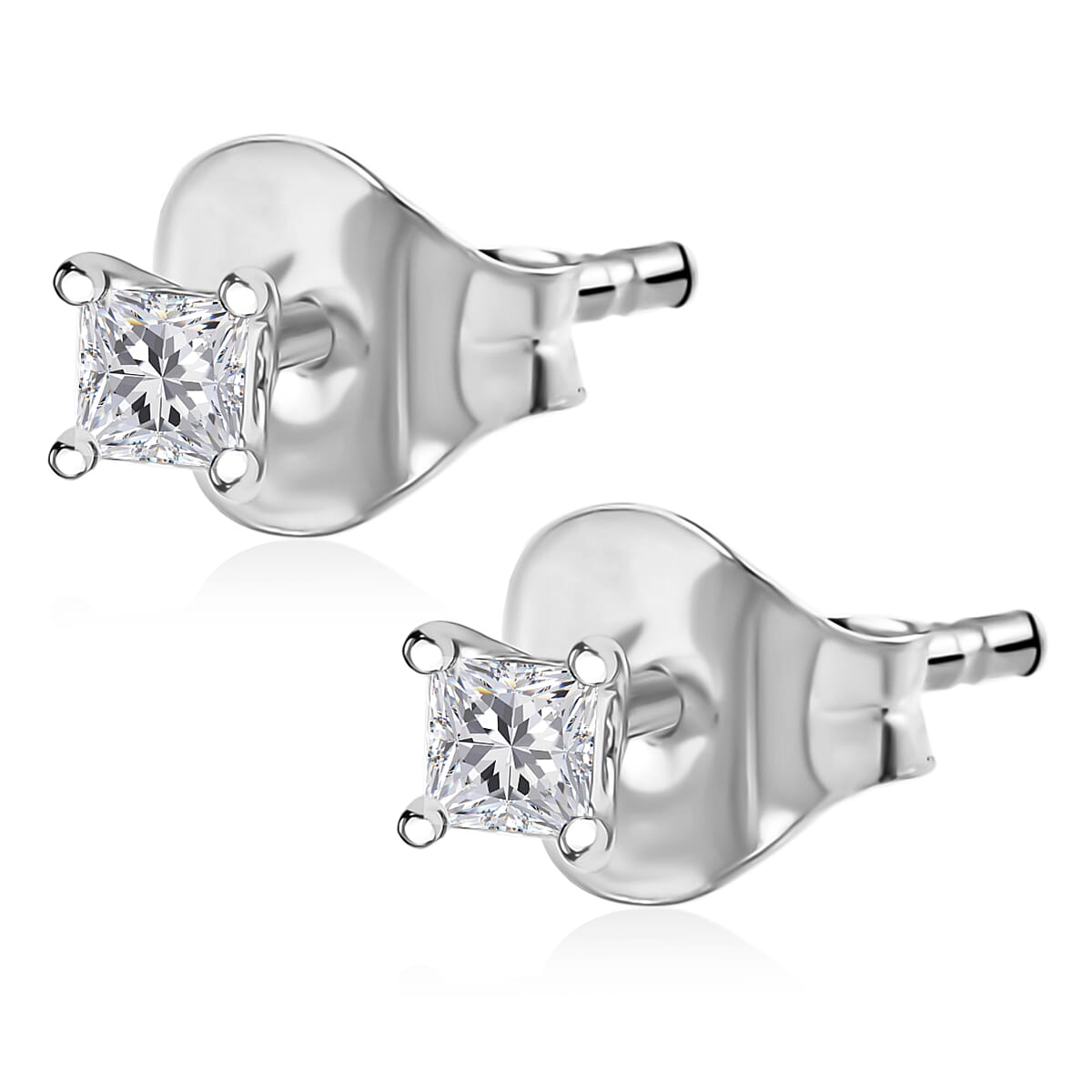 9K White Gold White Diamond (I3-G-H) Solitaire Stud Push Post Earring 0.25 Ct.