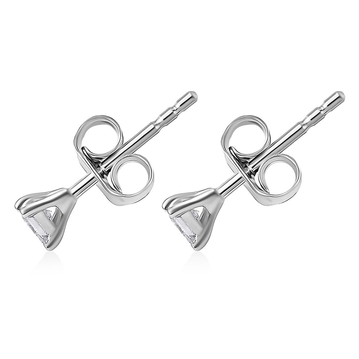 9K White Gold White Diamond (I3-G-H) Solitaire Stud Push Post Earring 0.25 Ct.