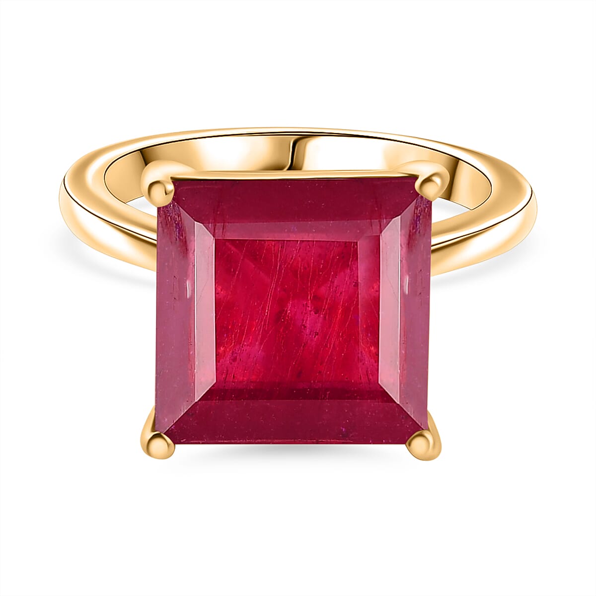 D'Joy African Ruby Solitaire Ring in 18K Vermeil Yellow Gold Plated Sterling Silver 10.27 Ct.