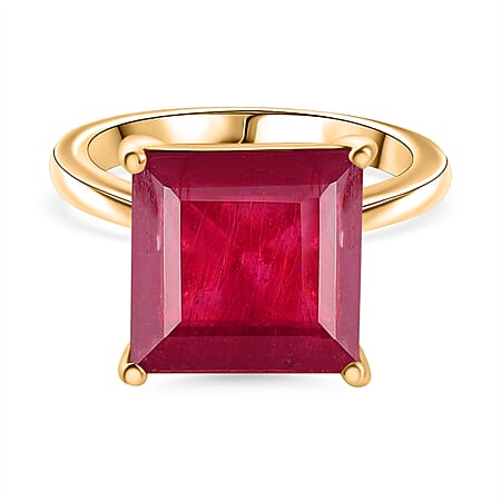 D'Joy African Ruby Solitaire Ring in 18K Vermeil Yellow Gold Plated Sterling Silver 10.27 Ct.