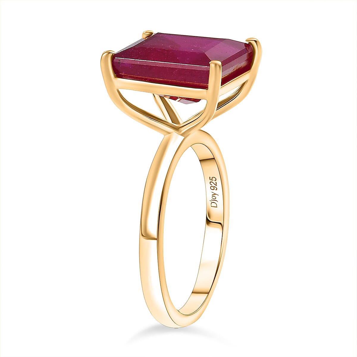 D'Joy African Ruby Solitaire Ring in 18K Vermeil Yellow Gold Plated Sterling Silver 10.27 Ct.
