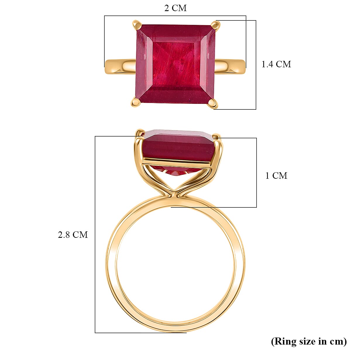D'Joy African Ruby Solitaire Ring in 18K Vermeil Yellow Gold Plated Sterling Silver 10.27 Ct.