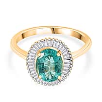 9K Yellow Gold AAA Gemfields Zambian Emerald & Natural White Diamond Halo Ring 1.32 Ct.
