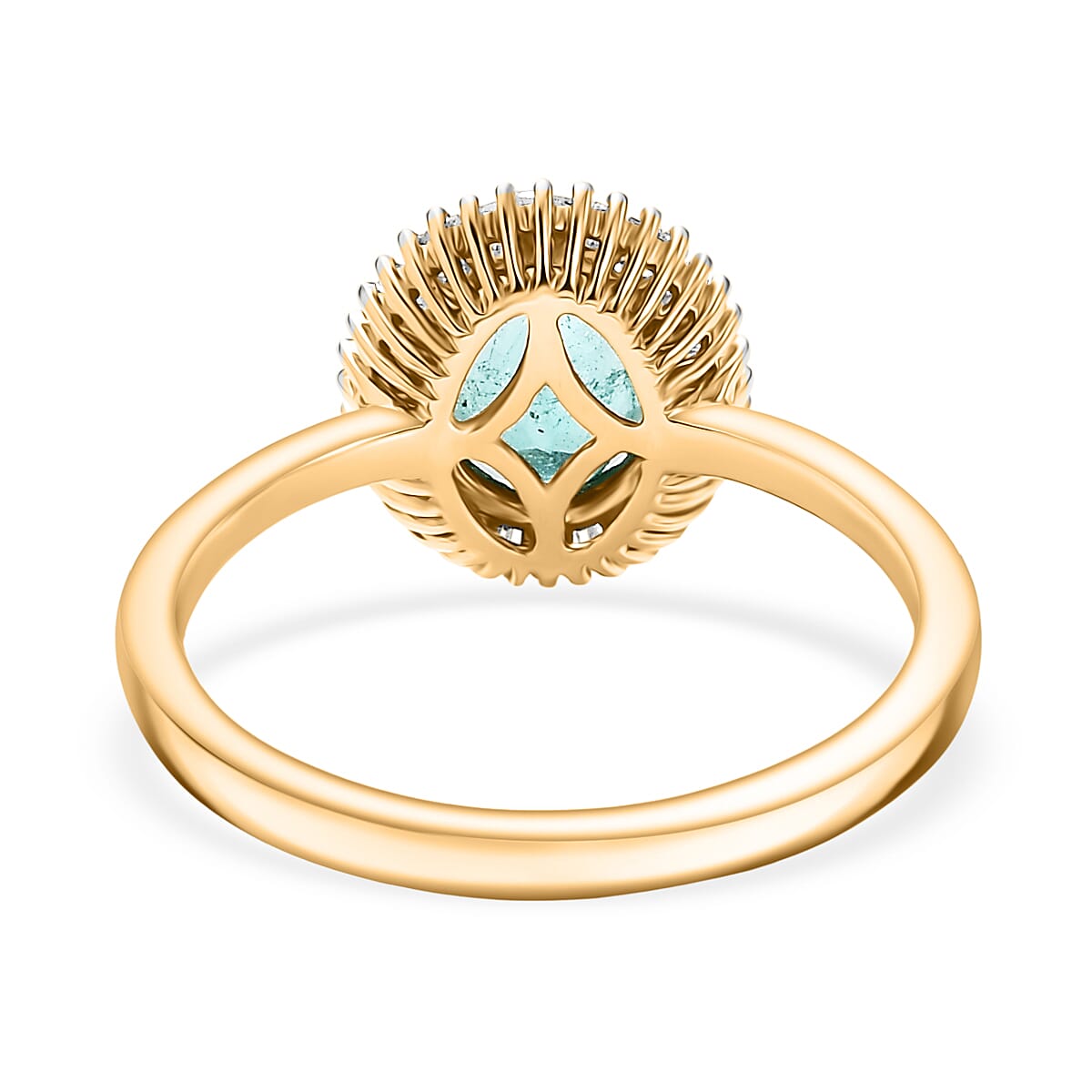 9K Yellow Gold AAA Gemfields Zambian Emerald & Natural White Diamond Halo Ring 1.32 Ct.