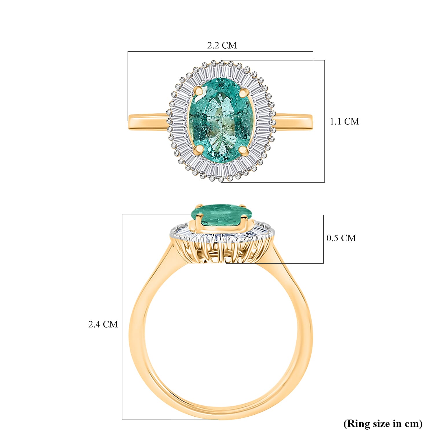 9K Yellow Gold AAA Gemfields Zambian Emerald & Natural White Diamond Halo Ring 1.32 Ct.