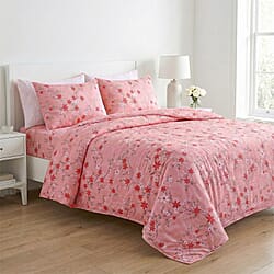 LIVMORE 4-Piece Floral Printed Microfiber Bedding Set - inc. Duvet Cover Deep Fitted Sheet & 2 Pillowcases