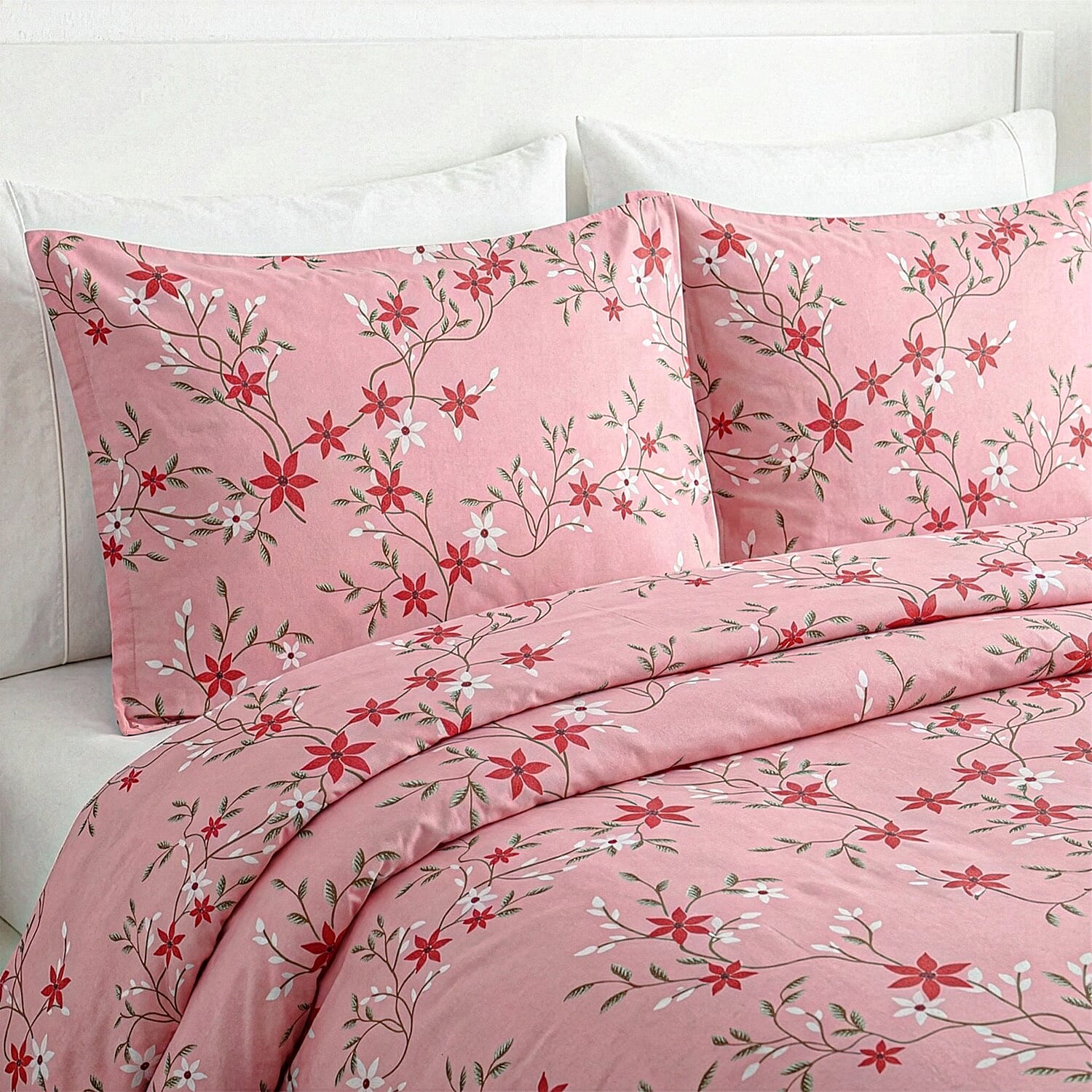 LIVMORE 4-Piece Floral Printed Microfiber Bedding Set - inc. Duvet Cover Deep Fitted Sheet & 2 Pillowcases