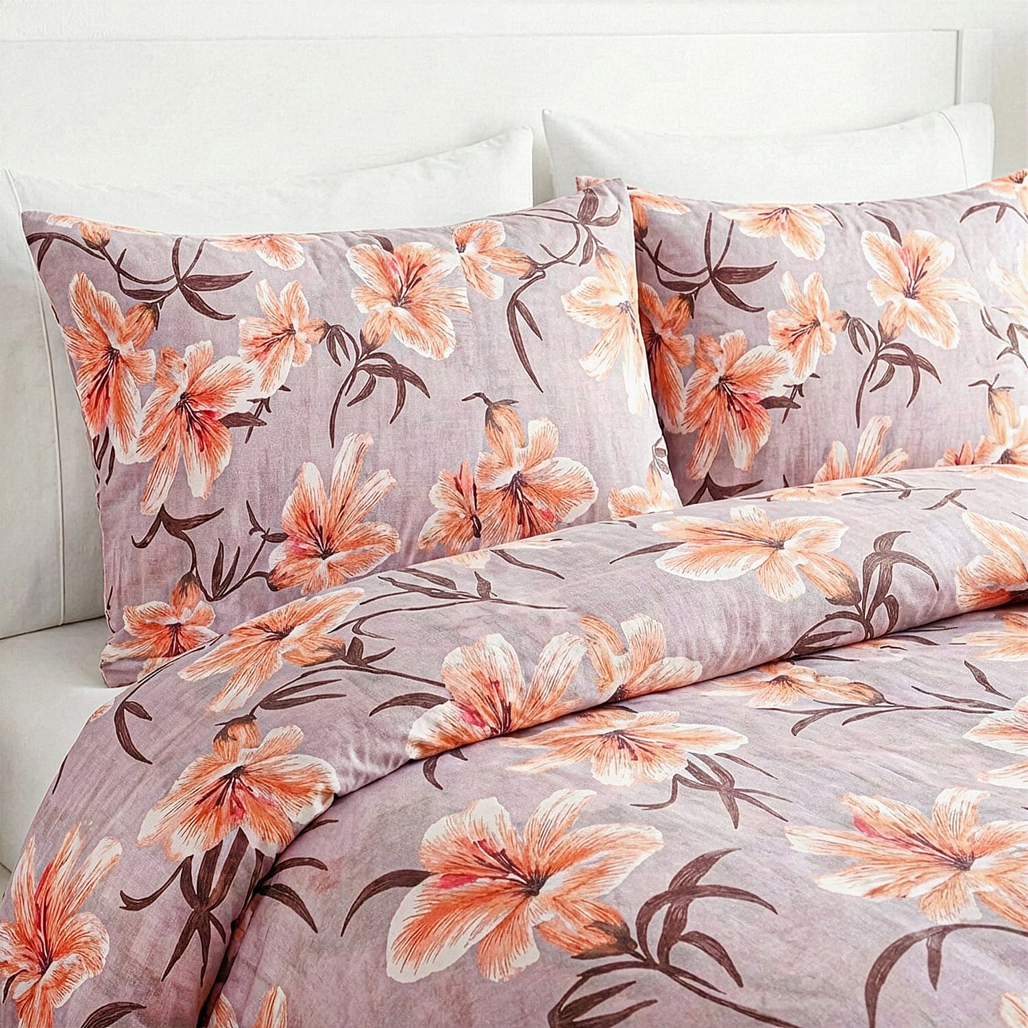 LIVMORE 4-Piece Floral Printed Microfiber Bedding Set - inc. Duvet Cover Deep Fitted Sheet & 2 Pillowcases