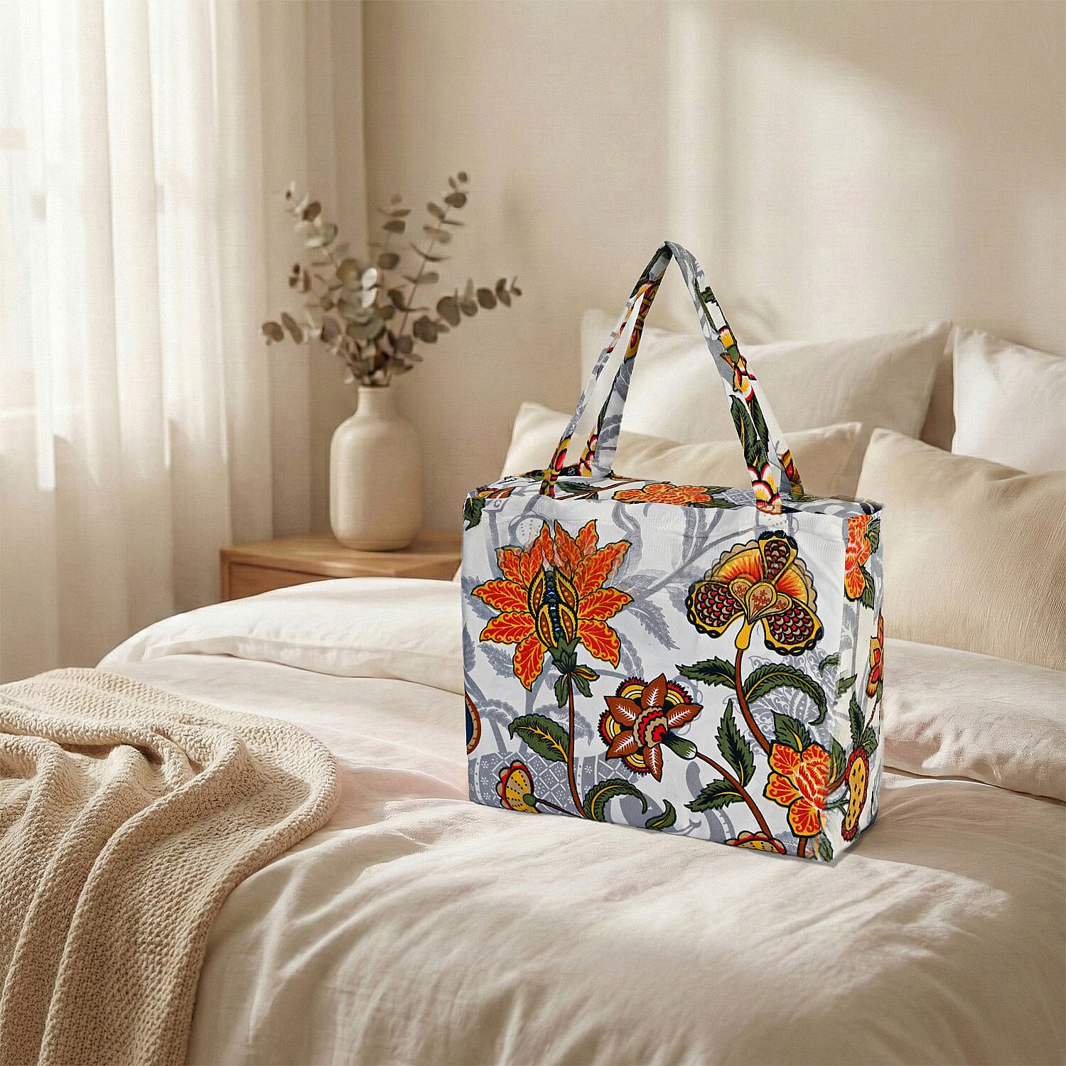 LIVMORE 4-Piece Floral Printed Microfiber Bedding Set - inc. Duvet Cover Deep Fitted Sheet & 2 Pillowcases