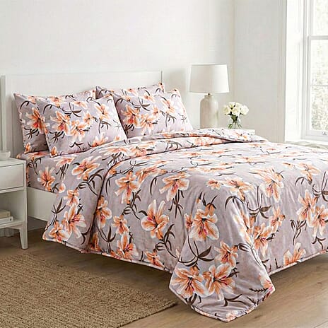 Livmore 4-Piece Floral Print Bedding Set - inc. Duvet Cover, Deep Fitted Sheet & 2 Pillowcases (King, 225x220cm) - Lily
