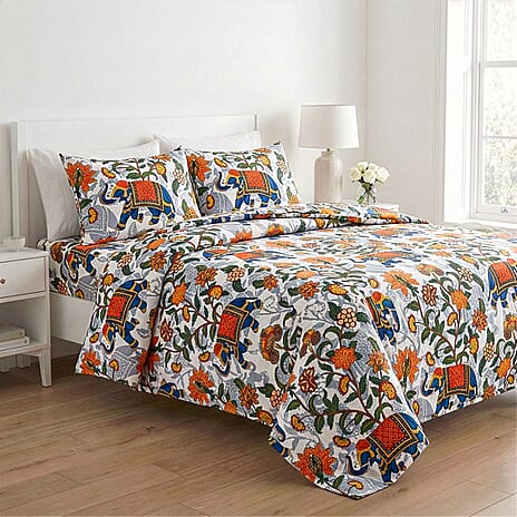 Livmore 4-Piece Elephant Print Bedding Set - inc. Duvet Cover, Deep Fitted Sheet & 2 Pillowcases (King, 225x220cm) - Elephant