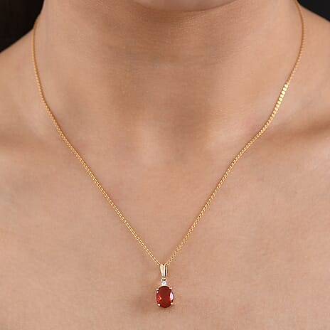 9K Yellow Gold AAAAA Cherry Fire Opal & SI-G-H Lab Grown Diamond Solitaire Pendant 1.27 Ct