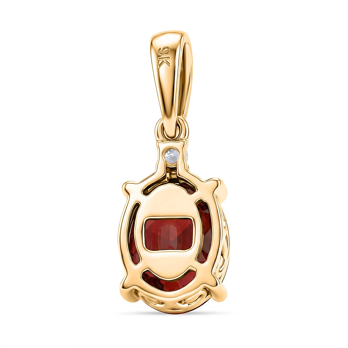 9K Yellow Gold AAAAA Cherry Fire Opal & SI-G-H Lab Grown Diamond Solitaire Pendant 1.27 Ct