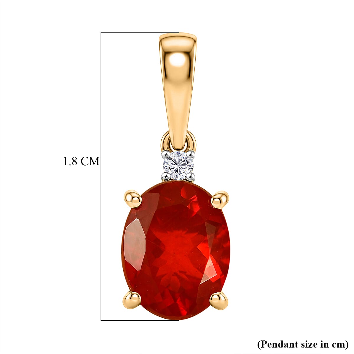 9K Yellow Gold AAAAA Cherry Fire Opal & SI-G-H Lab Grown Diamond Solitaire Pendant 1.27 Ct