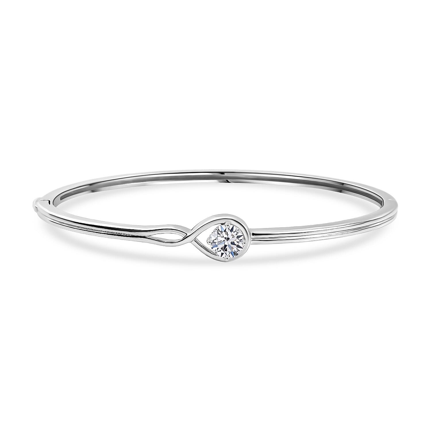 Luxuriant Lab Grown Diamond (SI-GH) Full Bangle (Size 7.5) in Rhodium Overlay Sterling Silver 1.00 Ct, Silver Wt. 13.38 Gms.
