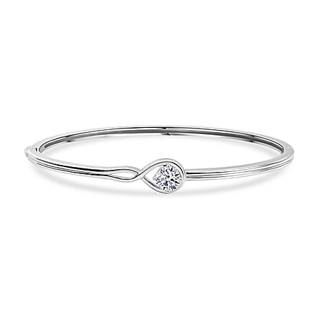 Luxuriant Lab Grown Diamond (SI-GH) Full Bangle (Size 7.5) in Rhodium Overlay Sterling Silver 1.00 Ct, Silver Wt. 13.38 Gms.