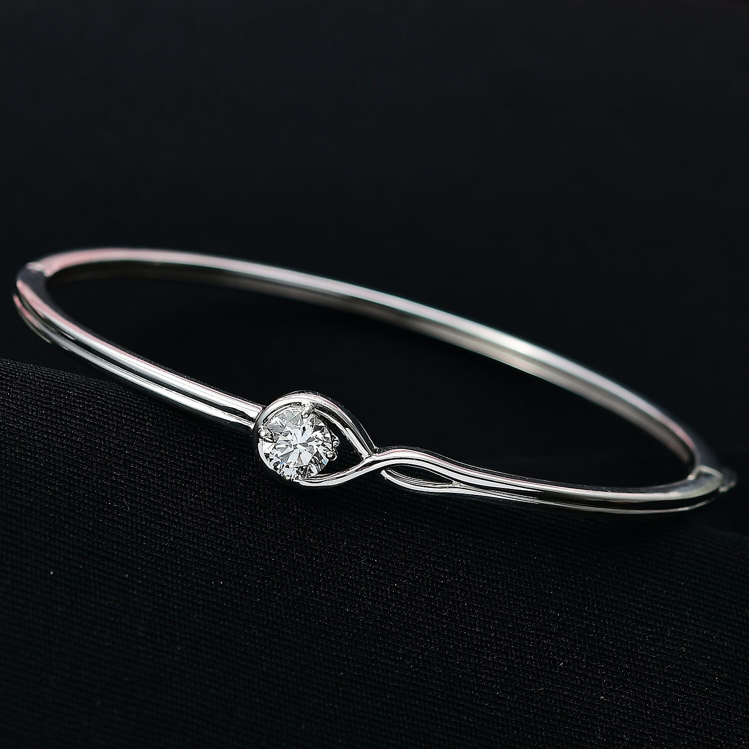 Luxuriant Lab Grown Diamond (SI-GH) Full Bangle (Size 7.5) in Rhodium Overlay Sterling Silver 1.00 Ct, Silver Wt. 13.38 Gms.