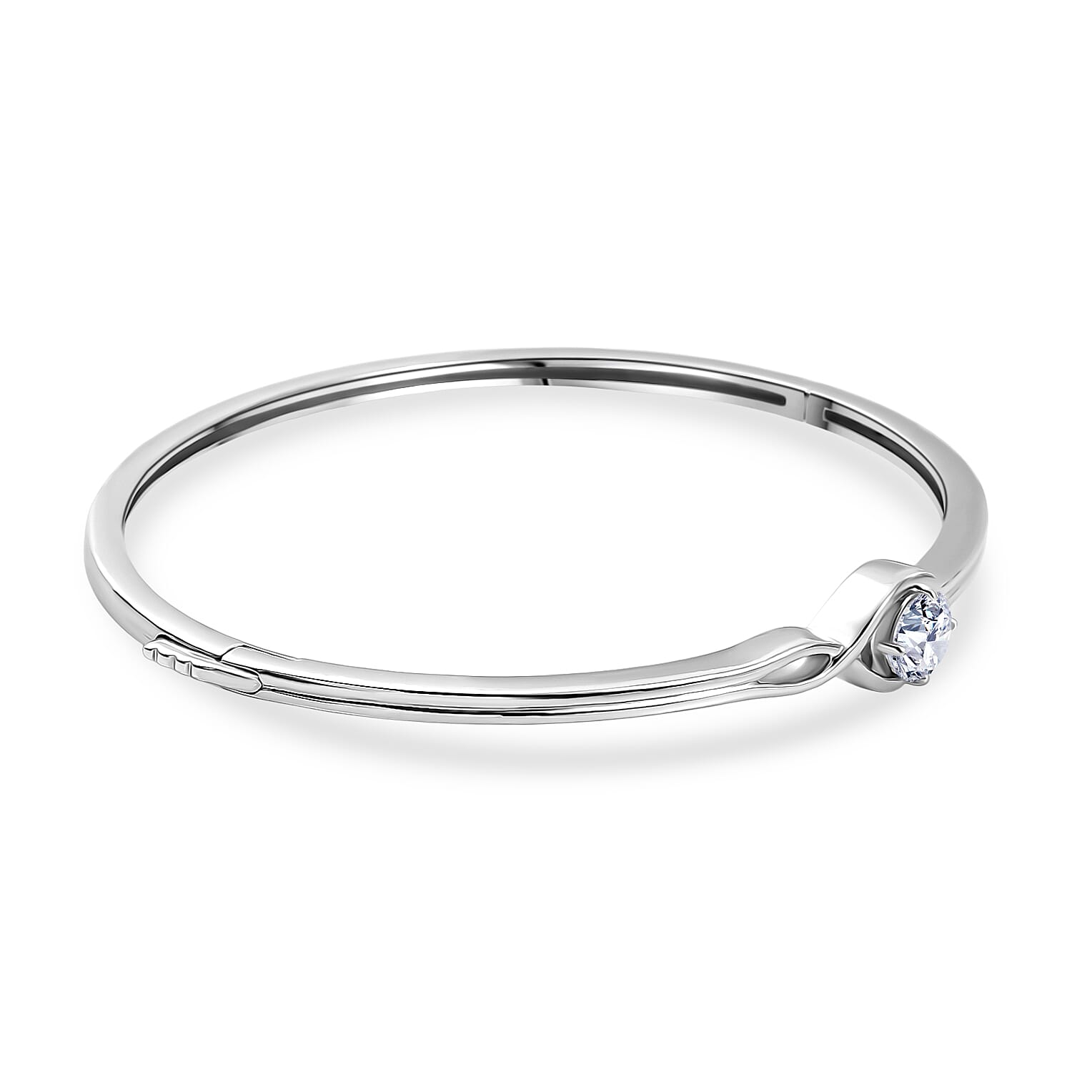 Luxuriant Lab Grown Diamond (SI-GH) Full Bangle (Size 7.5) in Rhodium Overlay Sterling Silver 1.00 Ct, Silver Wt. 13.38 Gms.