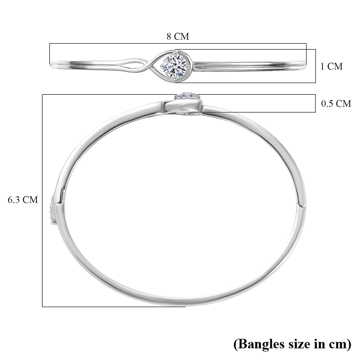 Luxuriant Lab Grown Diamond (SI-GH) Full Bangle (Size 7.5) in Rhodium Overlay Sterling Silver 1.00 Ct, Silver Wt. 13.38 Gms.