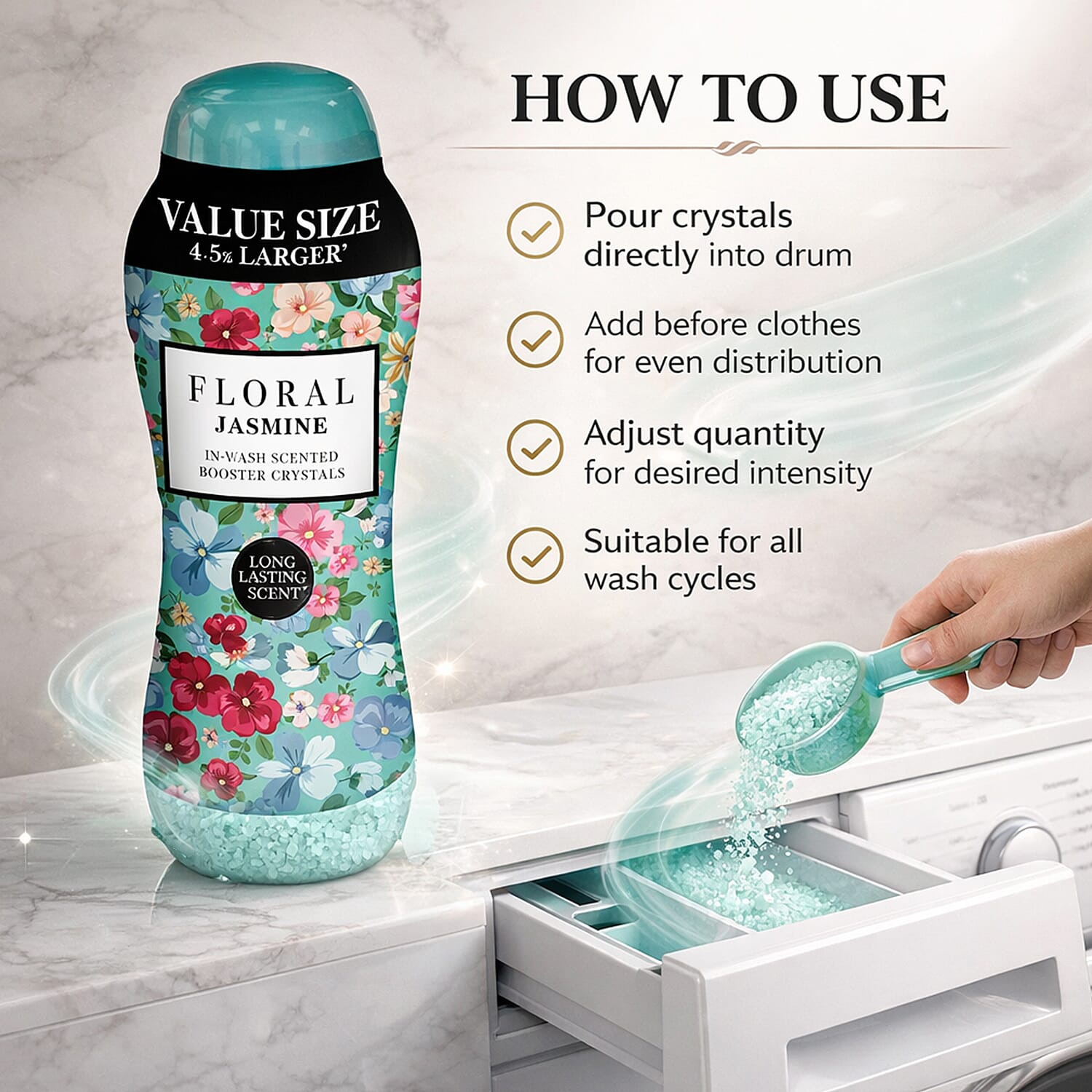 Floral in Wash Scented Booster Crystals  Jasmine- Up to 60-70 Washes (1984g)