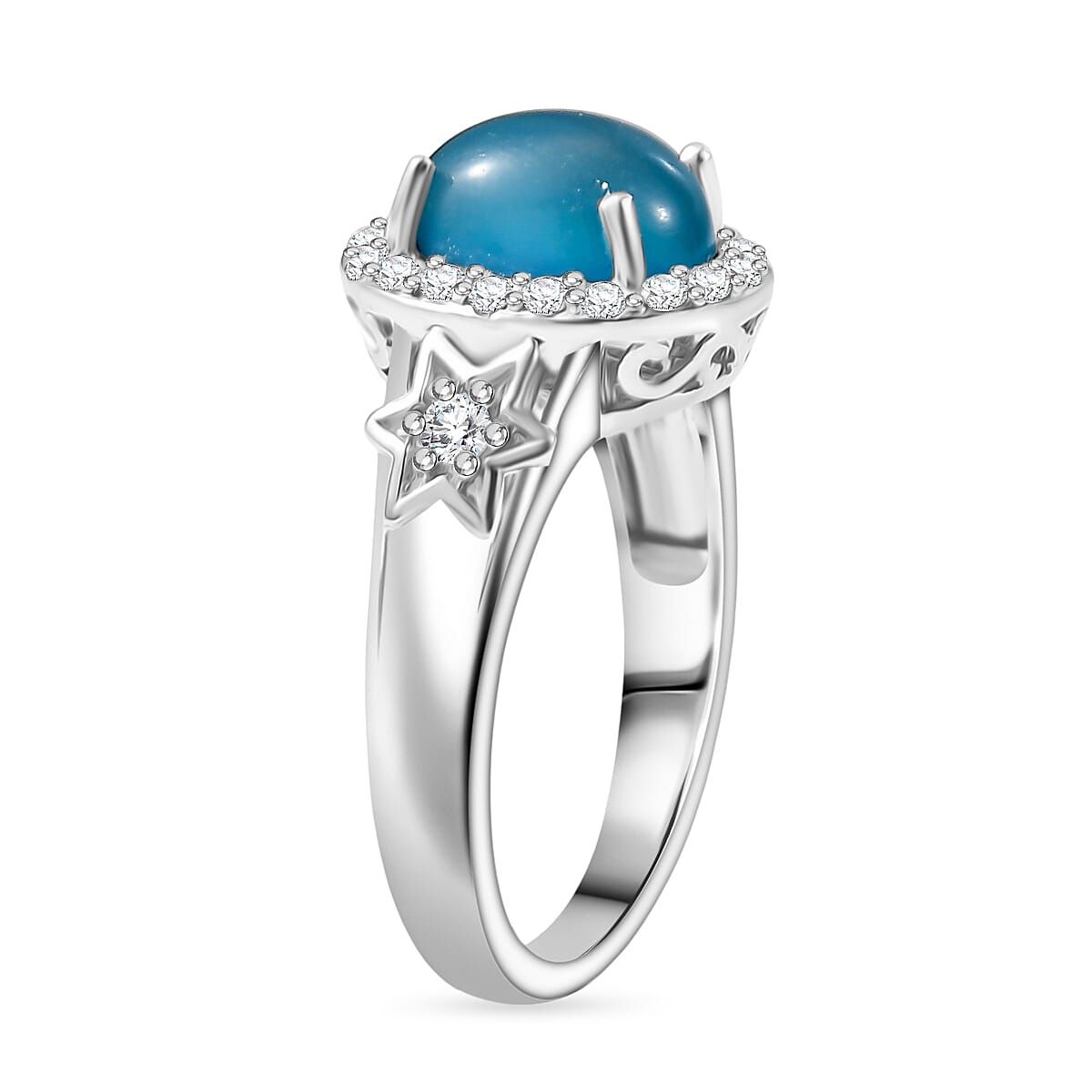 D'Joy Paraiba Moonstone & White Zircon Ring in Platinum Overlay Sterling Silver 2.49 Ct.