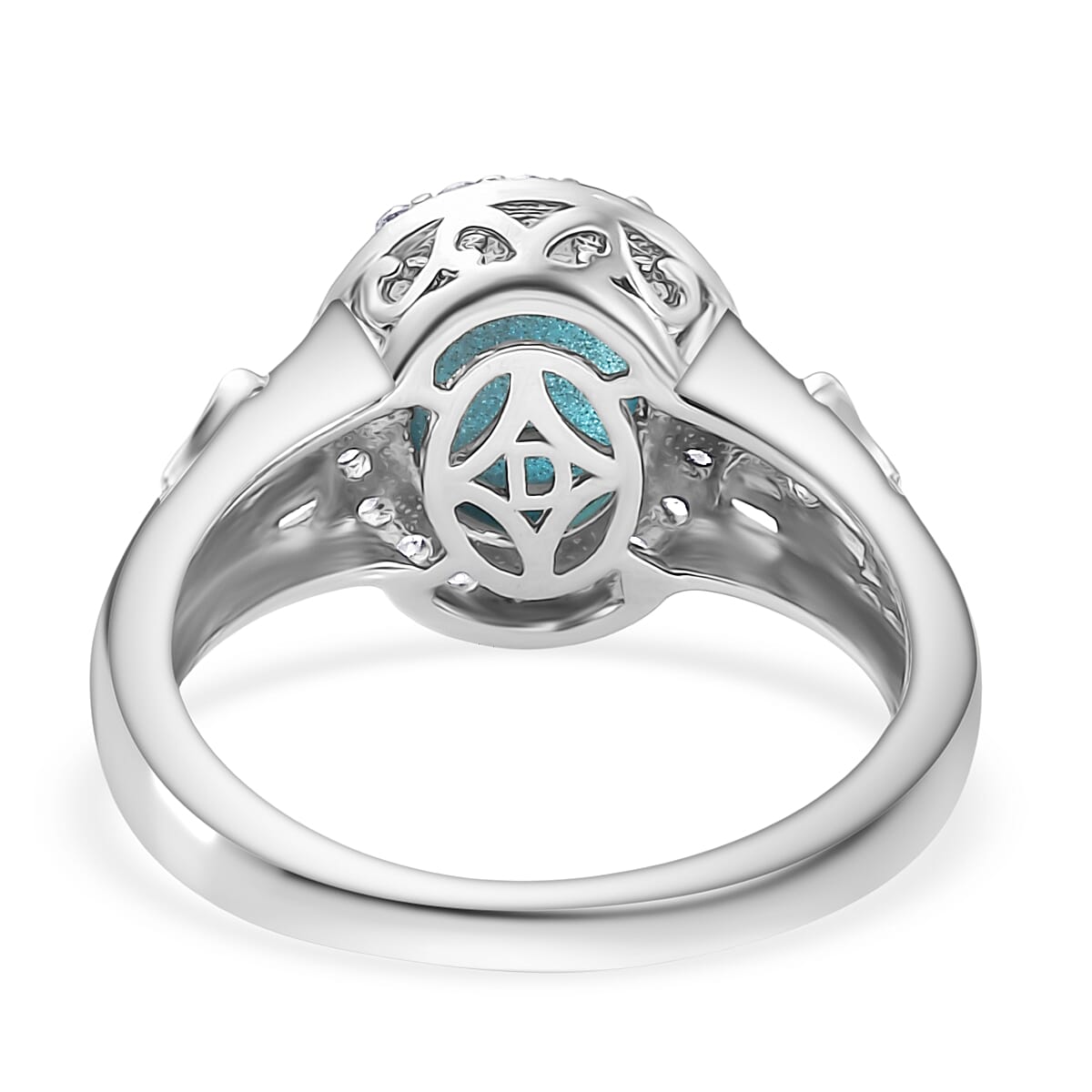 D'Joy Paraiba Moonstone & White Zircon Ring in Platinum Overlay Sterling Silver 2.49 Ct.