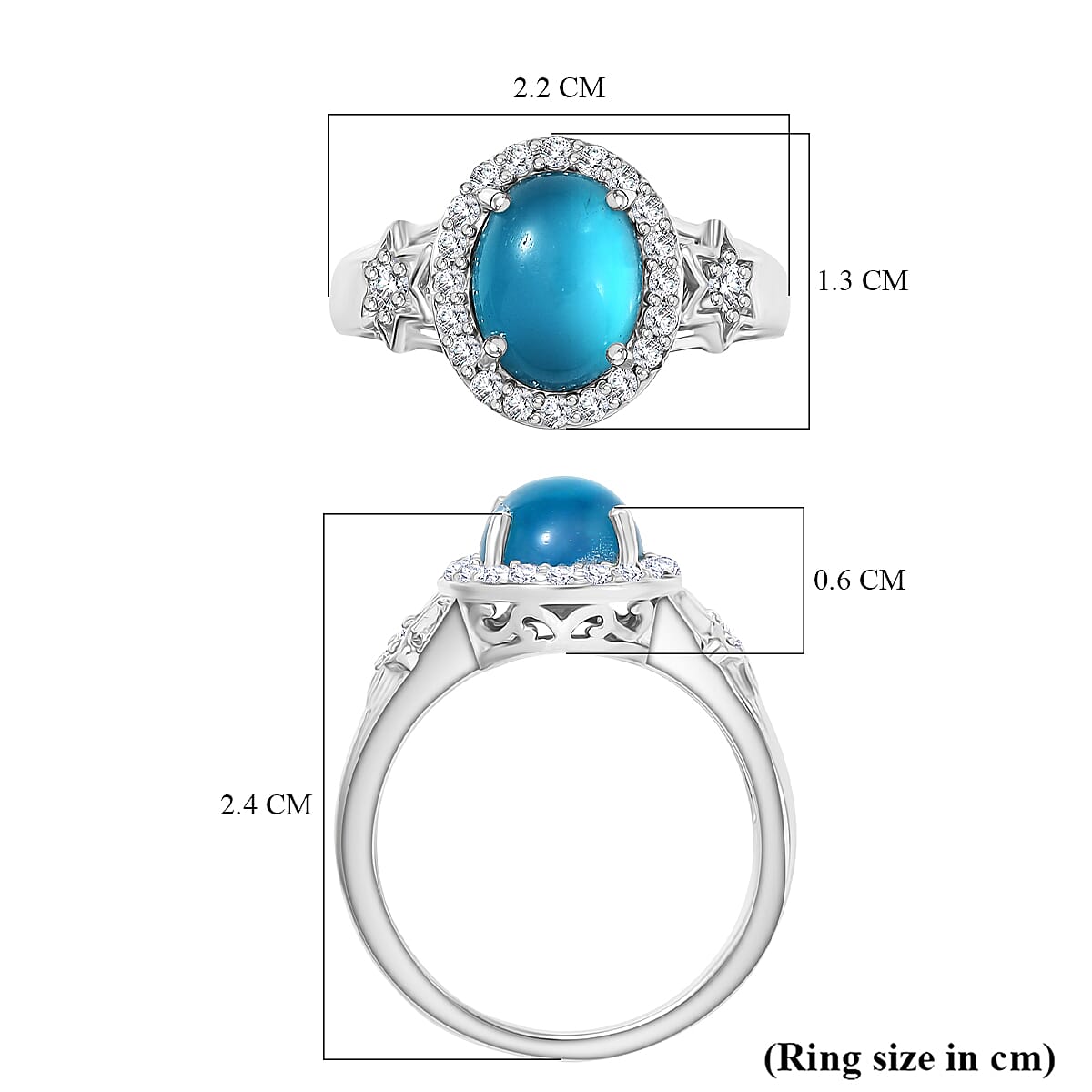 D'Joy Paraiba Moonstone & White Zircon Ring in Platinum Overlay Sterling Silver 2.49 Ct.