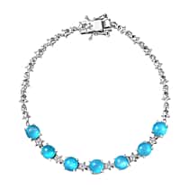 D'Joy Paraiba Moonstone & White Zircon Linking Bracelet (Size 7.5) with GB Lock Box in Rhodium Overlay Sterling Silver 7.44 Ct, Silver Wt. 8.18 Gms.