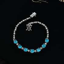 D'Joy Paraiba Moonstone & White Zircon Linking Bracelet (Size 7.5) with GB Lock Box in Rhodium Overlay Sterling Silver 7.44 Ct, Silver Wt. 8.18 Gms.