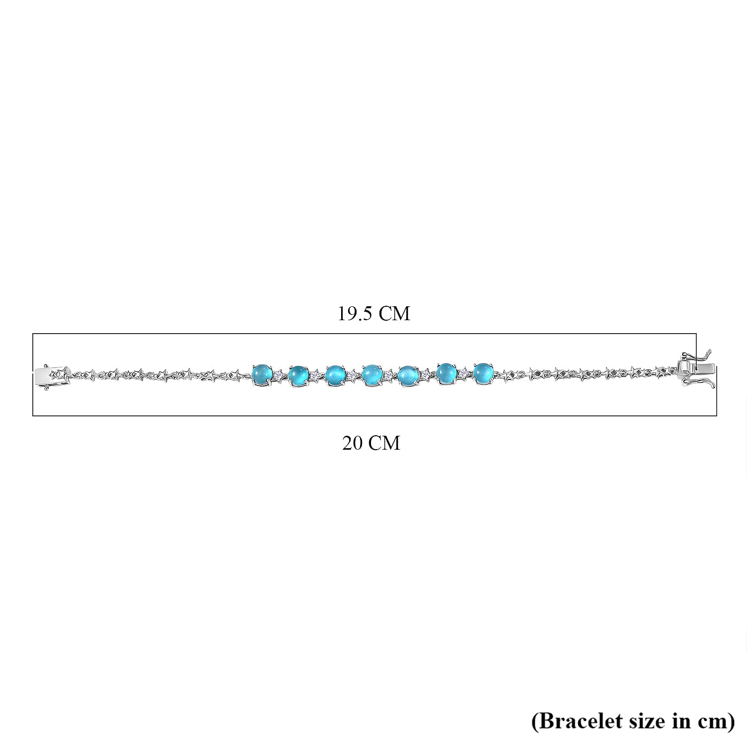 D'Joy Paraiba Moonstone & White Zircon Linking Bracelet (Size 7.5) with GB Lock Box in Rhodium Overlay Sterling Silver 7.44 Ct, Silver Wt. 8.18 Gms.