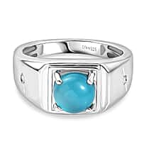 D'Joy Paraiba Moonstone & White Zircon Mens Ring in Platinum Overlay Sterling Silver 2.16 Ct, Silver Wt. 5.20 Gms.