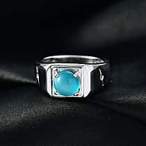 D'Joy Paraiba Moonstone & White Zircon Mens Ring in Platinum Overlay Sterling Silver 2.16 Ct, Silver Wt. 5.20 Gms.