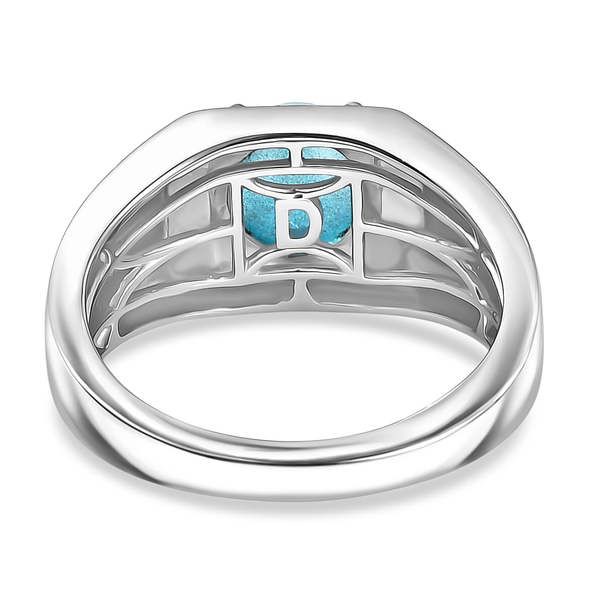 D'Joy Paraiba Moonstone & White Zircon Mens Ring in Platinum Overlay Sterling Silver 2.16 Ct, Silver Wt. 5.20 Gms.