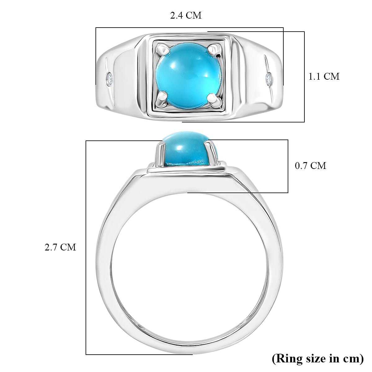 D'Joy Paraiba Moonstone & White Zircon Mens Ring in Platinum Overlay Sterling Silver 2.16 Ct, Silver Wt. 5.20 Gms.