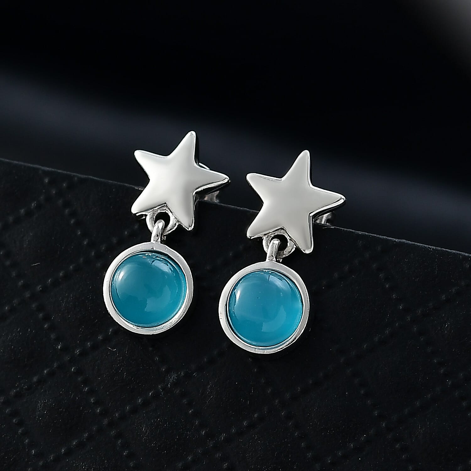 D'Joy Paraiba Moonstone Dangling Earring with Push Back in Platinum Overlay Sterling Silver 1.99 Ct.