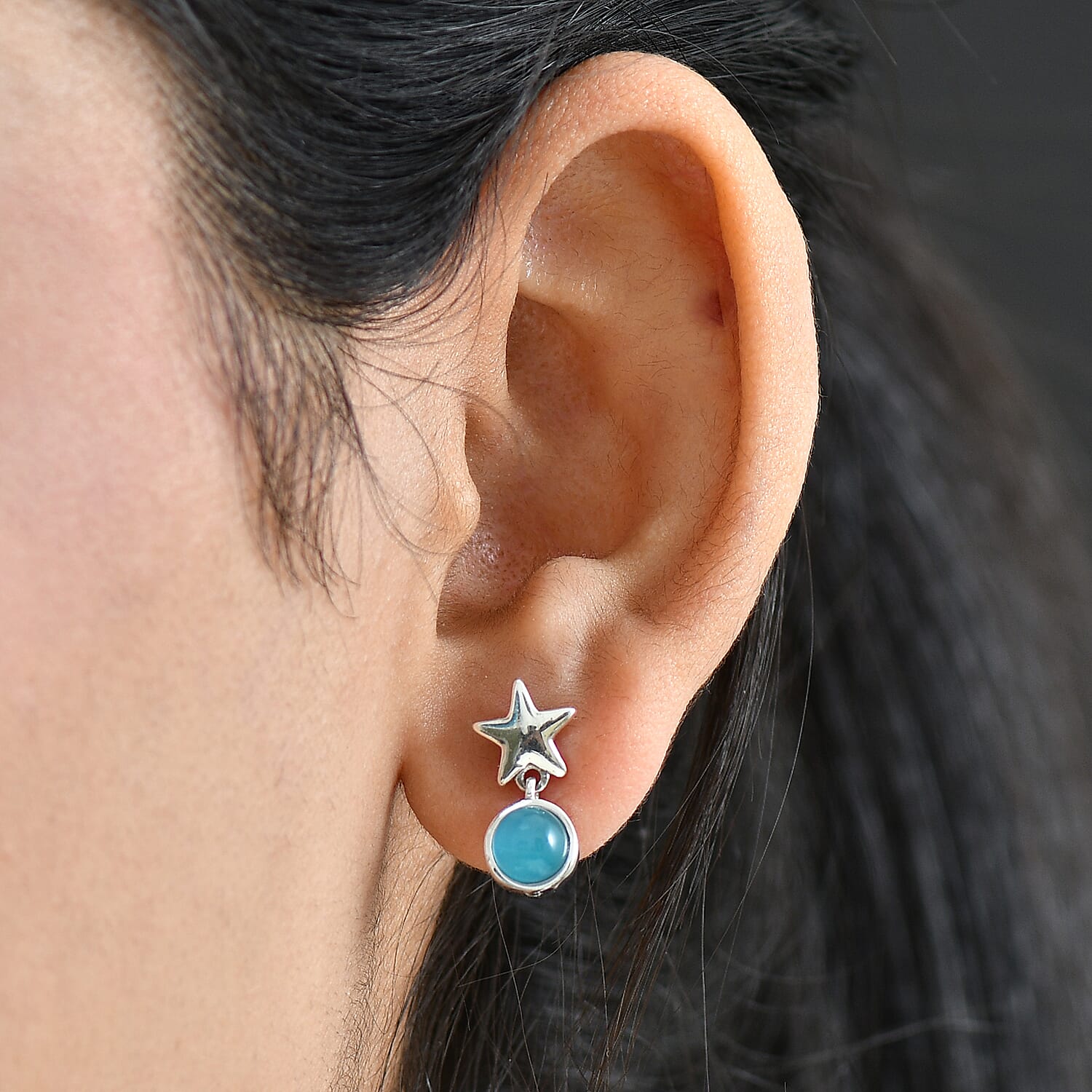 D'Joy Paraiba Moonstone Dangling Earring with Push Back in Platinum Overlay Sterling Silver 1.99 Ct.