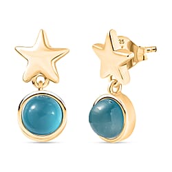 D'Joy Paraiba Moonstone Dangling Earring with Push Back in Yellow Gold Plated Sterling Silver 2.00 Ct.