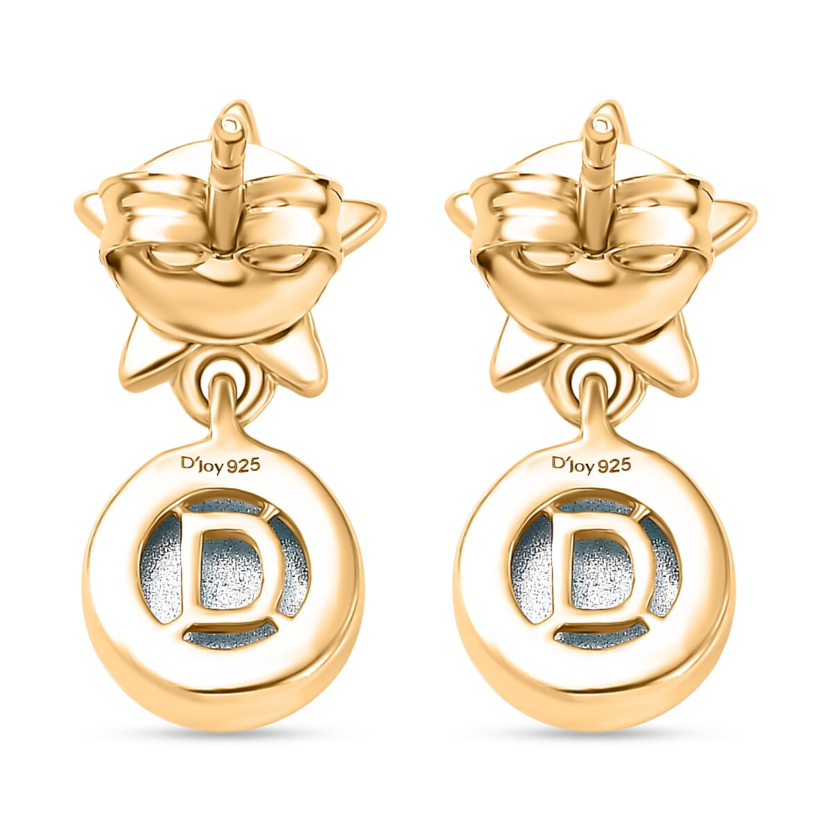 D'Joy Paraiba Moonstone Dangling Earring with Push Back in Yellow Gold Plated Sterling Silver 1.99 Ct.