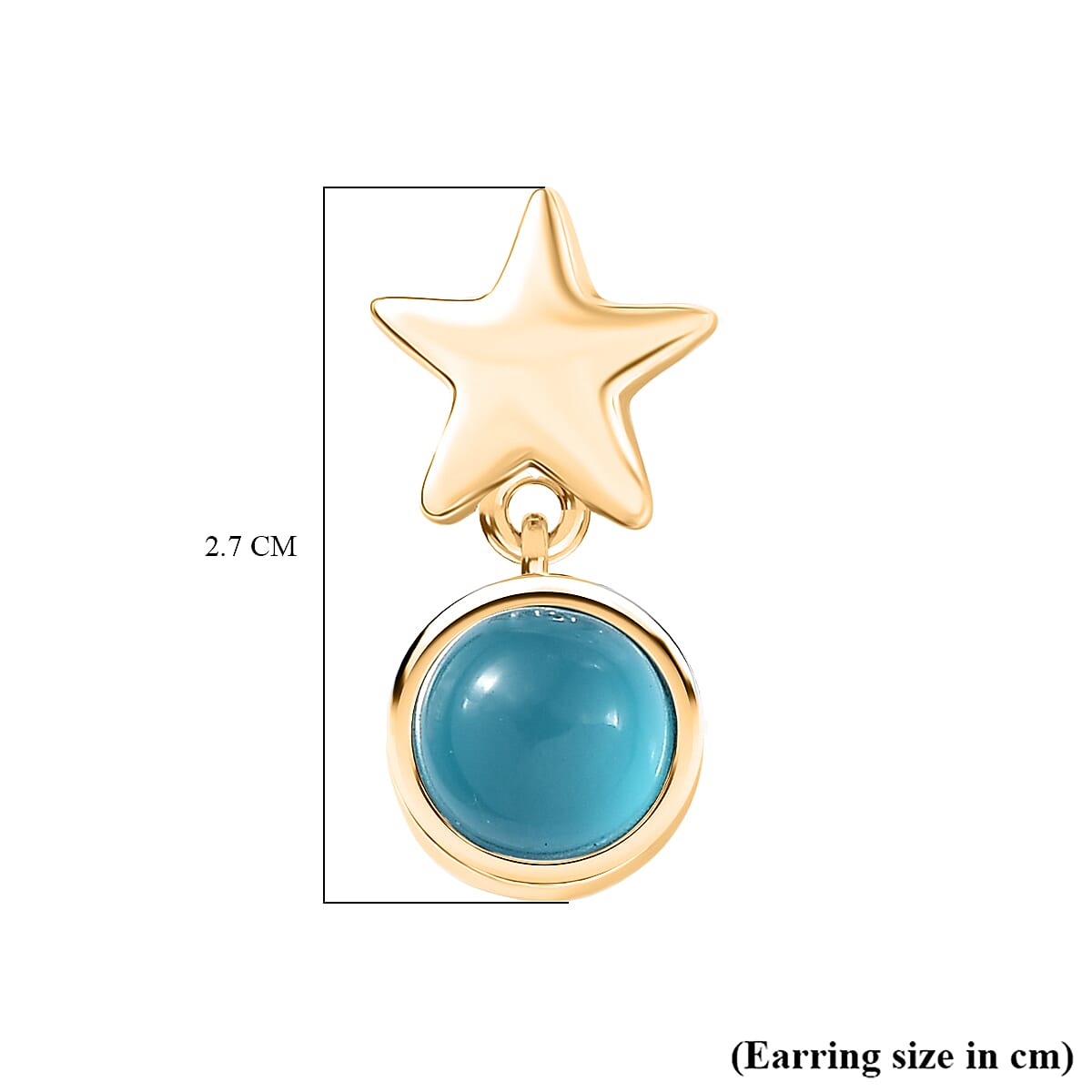 D'Joy Paraiba Moonstone Dangling Earring with Push Back in Yellow Gold Plated Sterling Silver 1.99 Ct.