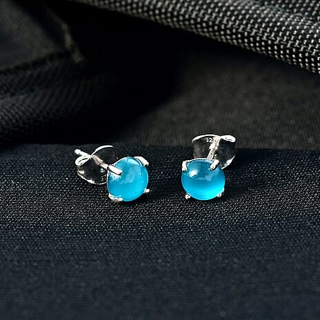 D'Joy Paraiba Moonstone Solitaire Stud Push Post Earring in Platinum Overlay Sterling Silver 2.00 Ct.