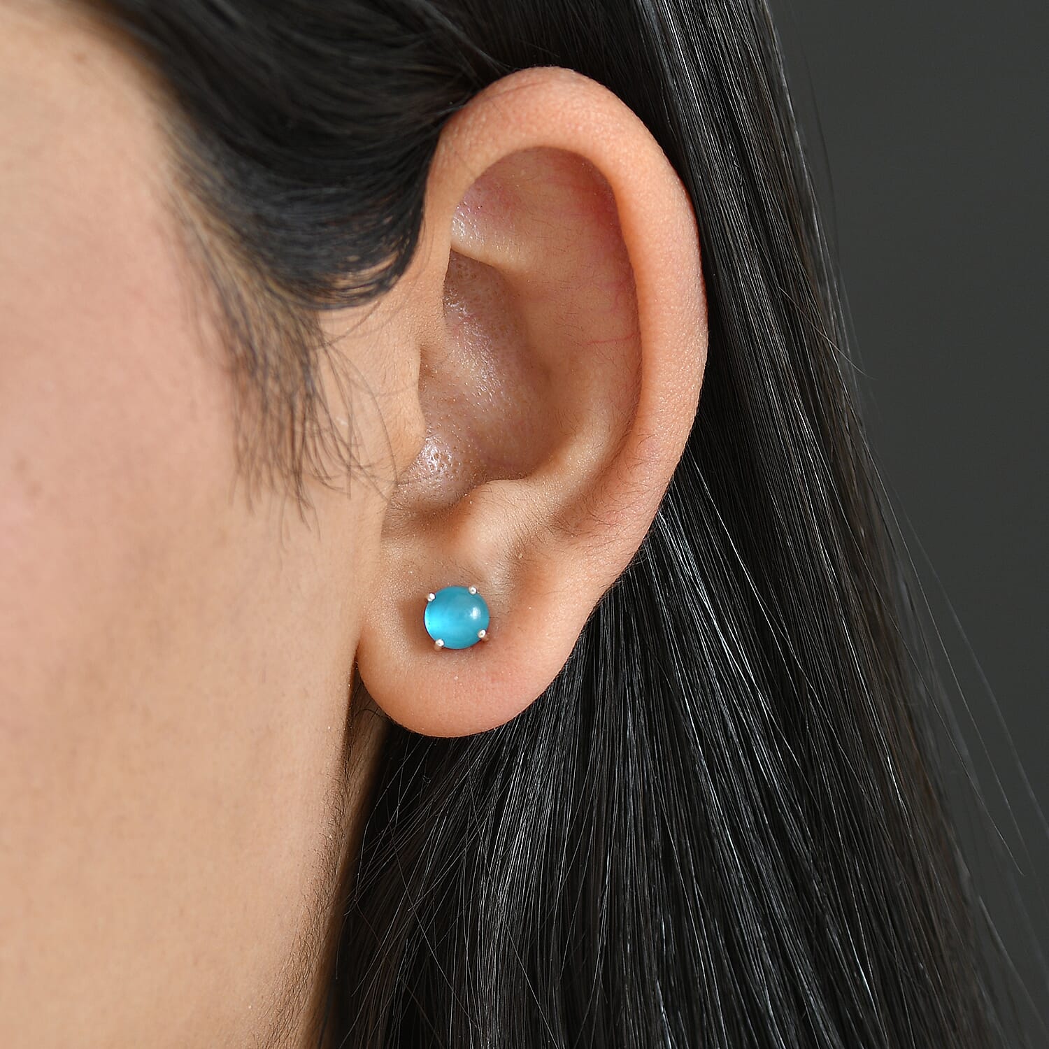 D'Joy Paraiba Moonstone Solitaire Stud Push Post Earring in Platinum Overlay Sterling Silver 1.99 Ct.