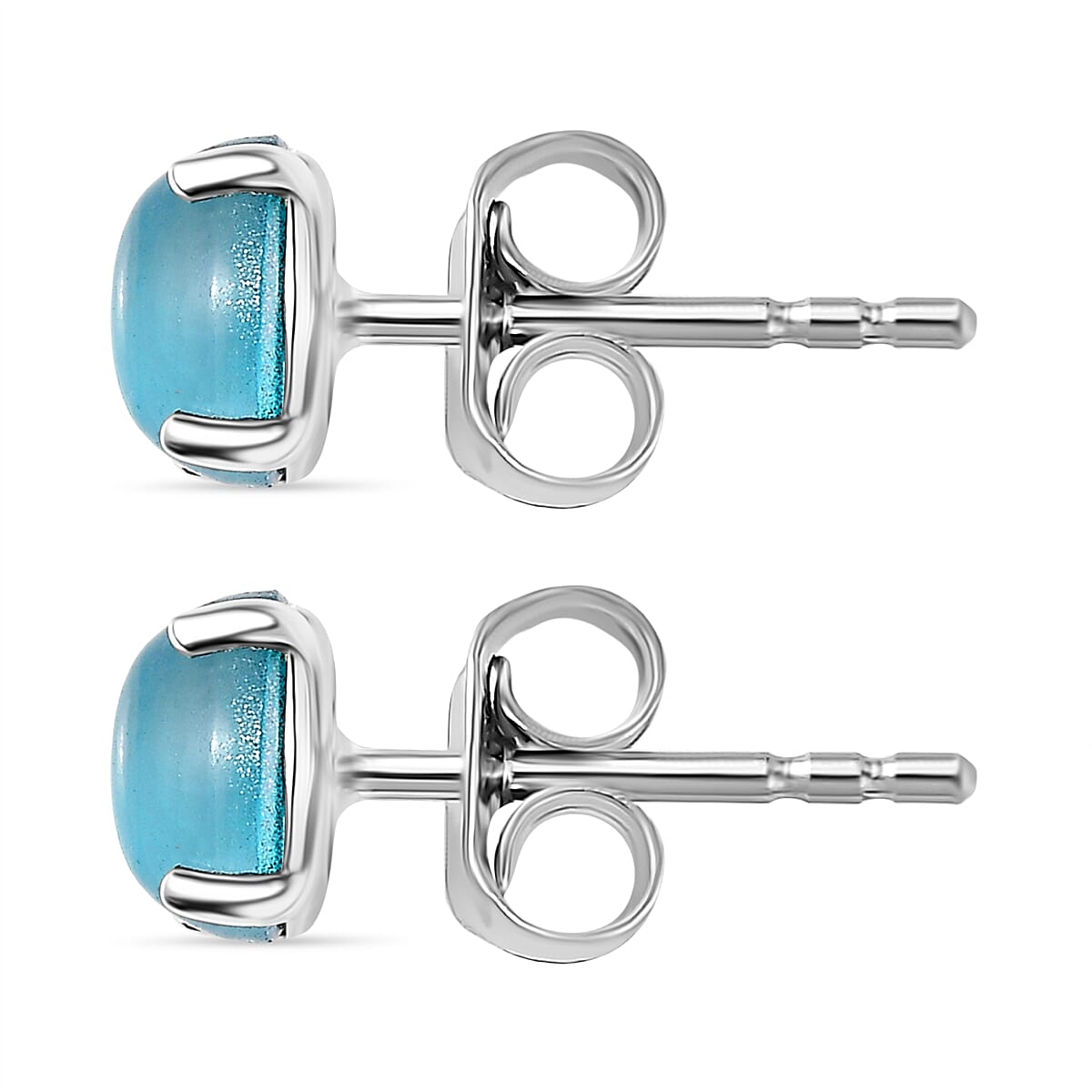 D'Joy Paraiba Moonstone Solitaire Stud Push Post Earring in Platinum Overlay Sterling Silver 1.99 Ct.